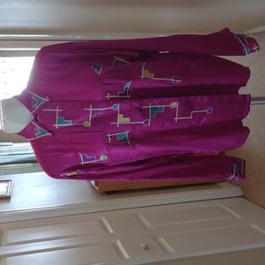 Vintage Gary Fabrikant silk purple geometric point collar blouse size 8
